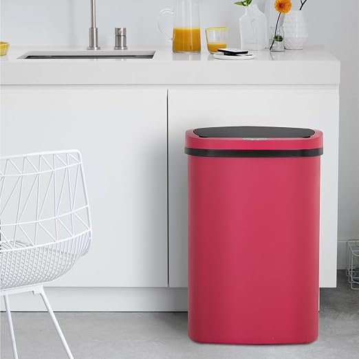 BestOffice | 13 Gallon Plastic Trash Can with Lid | Red | Automatic Touchless Garbage Can | Odor Control | Modern Oval Design | Easy to Clean | Fits Any Kitchen, Bathroom, Office or Home - Image 6