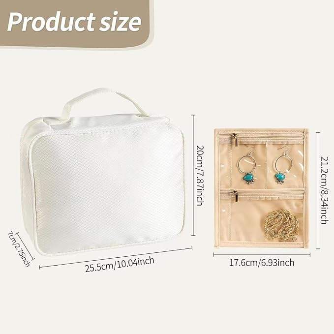 GSXRB Jewelry Organizer Travel Portable Earring Necklace Ring Jewelry Organizer Large Capacity Foldable Multi-Layer Classified Storage Bag Waterproof Antioxidant Organizer (beige) - Image 2