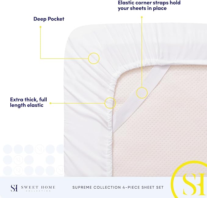 California King Sheet Sets - Breathable Luxury Sheets with Full Elastic & Secure Corner Straps Built In - 1800 Supreme Collection Deep Pocket Bedding, Sheet Set, EXTRA DEEP pocket - Cal King, White