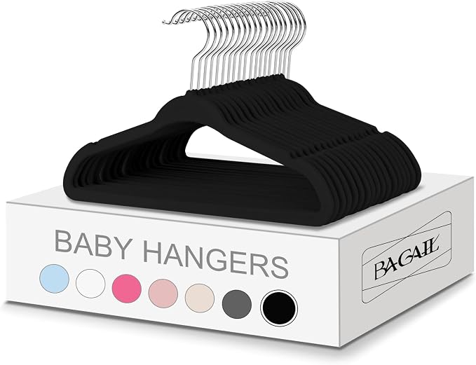 BAGAIL 50 Pack Kids Velvet Hangers 11 Inches Children's Clothes Hangers Non-Slip Baby Hangers for Infant/Toddler (Black) by BAGAIL