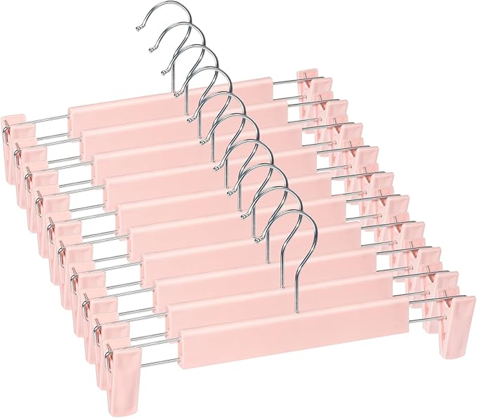 10 Pack Skirt Hangers, PantsHangers with Clips，360 ° Swivel Hooks Space Saving Hangers for Pants, Skirts, Clothes, Jeans，Pink by Lamitocs