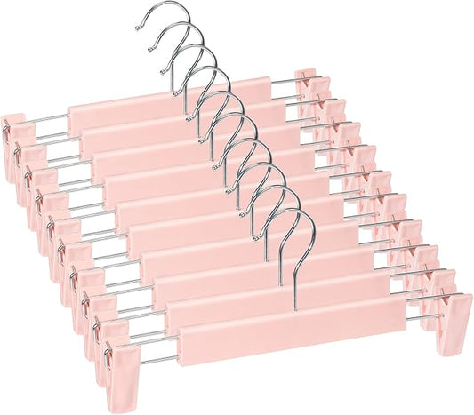 10 Pack Skirt Hangers, PantsHangers with Clips???360 ?? Swivel Hooks Space Saving Hangers for Pants, Skirts, Clothes, Jeans???Pink by Lamitocs