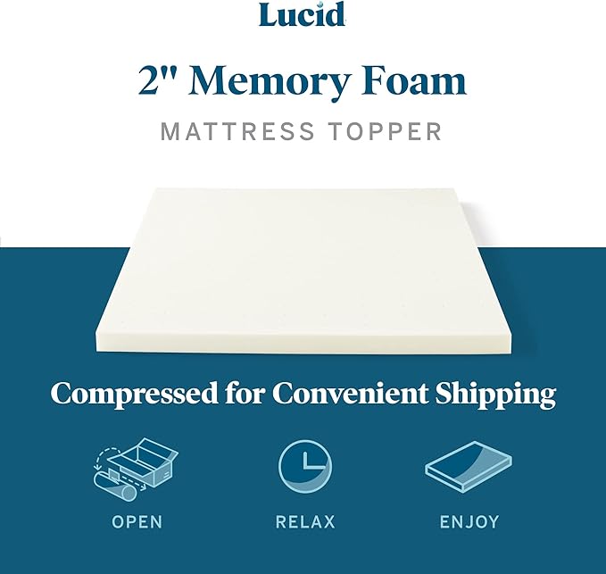LUCID 2 Inch Traditional Foam Mattress Topper – Ventilated & Breathable – Conforming Support – Queen size