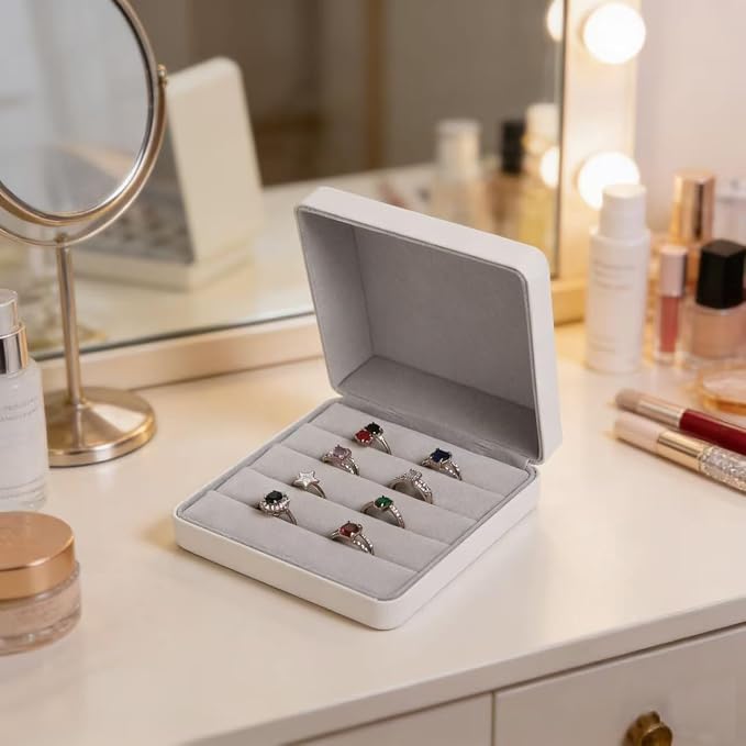 Small Ring Organizer Box, Portable Jewelry Rings Display Collector Case, Jewelry Ring Tray holder Showcase. Modern Rings Storage Boxes Fit for Women, Girl for Travel (White) - Image 2