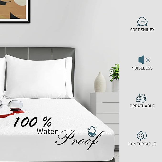 Split Head Waterproof Mattress Protector California King 34 Inch Top Split - 18 Inches Deep Pocket Upper Flex Soft Padded Topper Noiseless Fitted Matress