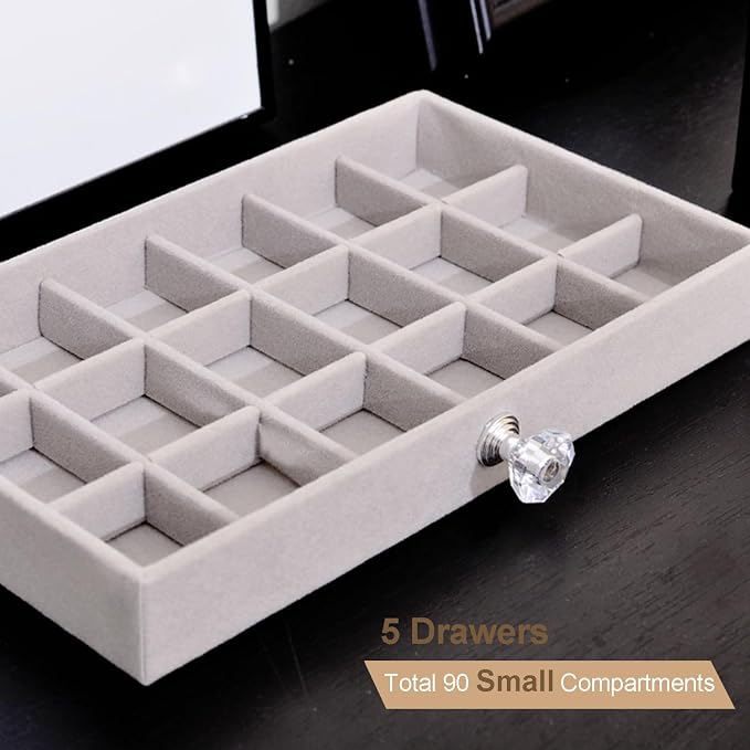 SPAKOWN Earring Box Holder Organizer Display Case, Clear Velvet Jewelry Storage Tray Organizer for Earring Ring Stud (Grey - 5 Drawers) - Image 3