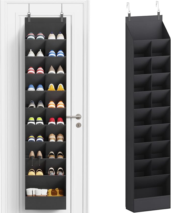Lifewit 10 Tier Over the Door Shoe Organizer with 19 Large Deep Pockets, Fabric Hanging Shoes Shelf for Closet, Dorm Storage, Fit Up to 20 Pair Shoe Rack Holder for Sneakers, Boots, Black by Lifewit