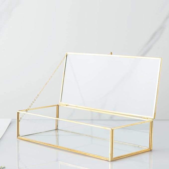 Vintage Glass Keepsake Box, Rectangle Jewelry Display Organizer Box Vanity Lidded Box Home Decor Accent Decorative Box for Storage Trinket Rings Bracelet - Image 5