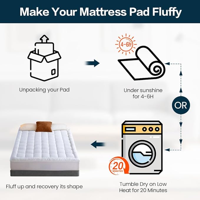 EASELAND Mattress Pad California King Pillow Top Mattress Cover Quilted Fitted Mattress Protector Cotton 8-21" Deep Pocket Mattress Topper(72x84 Inches)