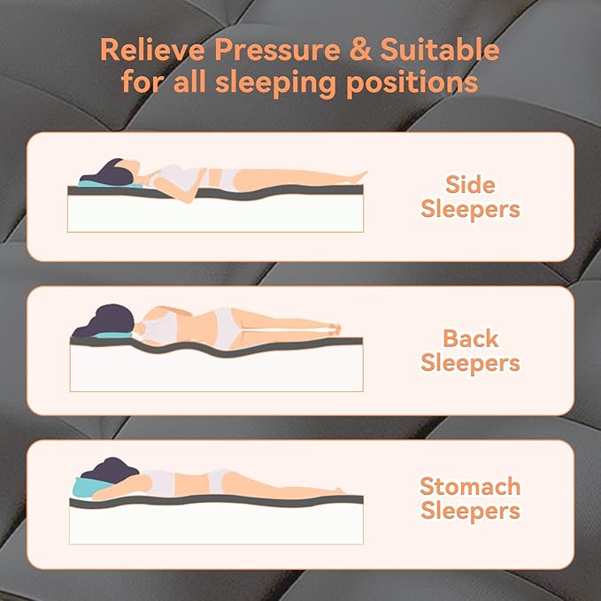 Topllen Queen Mattress Topper for Back Pain Relief, Extra Thick Pillow Top Plush Mattress Pad with Deep Pocket, Soft Pillowtop Queen Size Bed Toppers Filled Fluffy Down Alternative, Gray