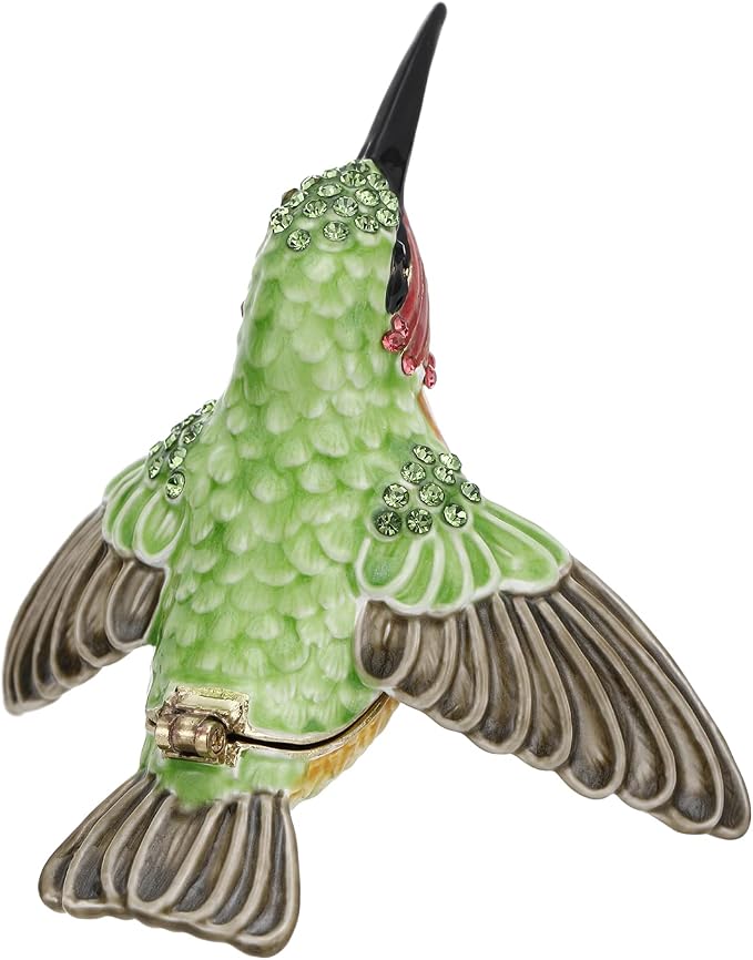 Hand Painted Enamel Hummingbird Trinket Box for Home Decor, Hinged Jewelry Organizer for Ring Earrings, Unique Figurine Keepsake Collectible Personalized Handmade Ornament Gifts (Green Hummingbird-1) - Image 5