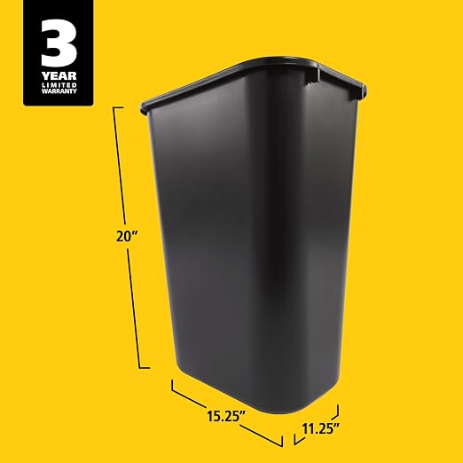 Rubbermaid Commercial Wastebasket Trash Container, 41QT/10.25 GAL, Plastic, Black, Stackable Trash Can for Bedroom/Bathroom/Office, Fits Under Desk/Sink/Cabinet - Image 5