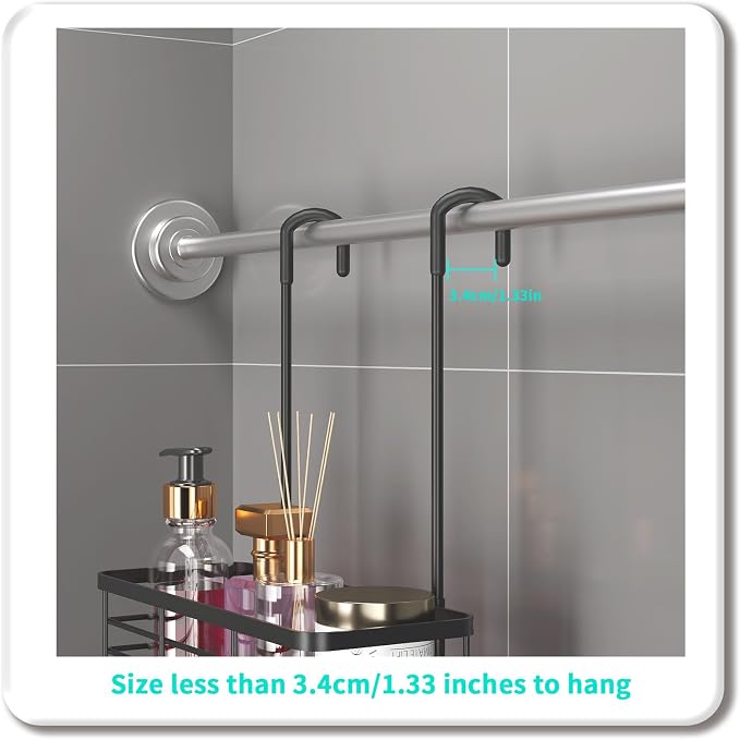 HapiRm Hanging Shower Caddy Organizer - No Drilling Shower Organizer with Hooks, Rustproof & Waterproof 304 Stainless Steel Bathroom Shelves - Black - Image 5