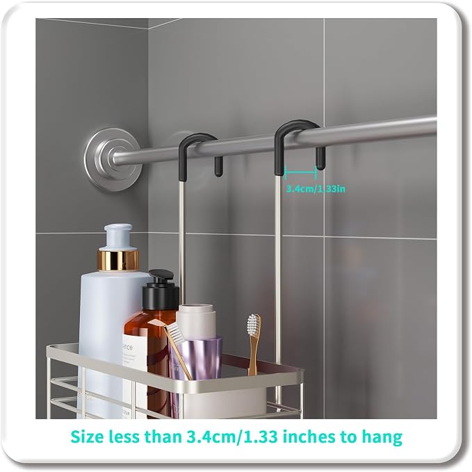 HapiRm Hanging Shower Caddy Organizer - No Drilling Shower Organizer with Hooks, Rustproof & Waterproof 304 Stainless Steel Bathroom Shelves - Brushed Nickel (1 Basket) - Image 5