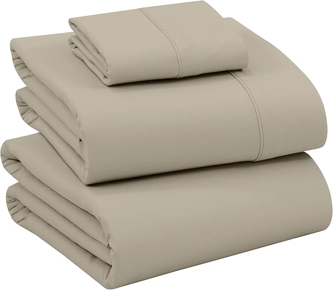 RUVANTI 100% Cotton Sheets – Twin Size Percale Bedding, Cooling & Breathable, Durable with a Crisp, Soft & Comfortable Feel, 16" Deep Pocket, 3-Piece Set, Taupe