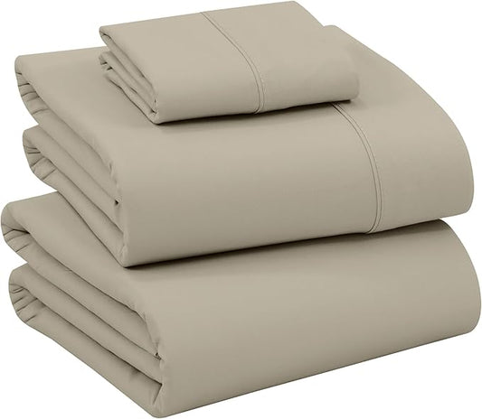 RUVANTI 100% Cotton Sheets – Twin Size Percale Bedding, Cooling & Breathable, Durable with a Crisp, Soft & Comfortable Feel, 16" Deep Pocket, 3-Piece Set, Taupe