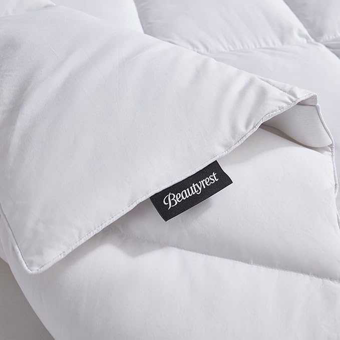 Beautyrest White Feather Down Mattress Pad Full Size - 233 Thread Count Tencel/Cotton Blend Featherbed Cover with Elasticized Anchor Bands Mattress Pad