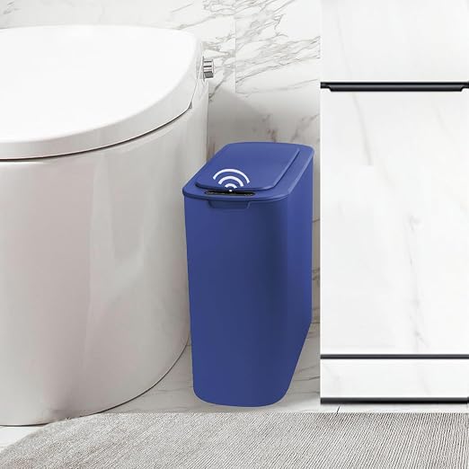 Automatic Motion Sensor Bathroom Trash Can with Lid, 2.6 Gallon Touchless Trash Bin, Smart Garbage Can Plastic Slim Wastebasket for Bedroom, Office, Dorm (Blue) by TIPGO