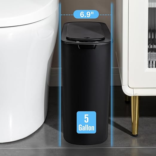 Cesun Motion Sensor Trash Can, 5 Gallon Automatic Bathroom Garbage Can with Lid, Touchless Smart Plastic Slim Wastebasket for Bathroom, Office, rv, Bedroom, Living Room, Black - Image 3