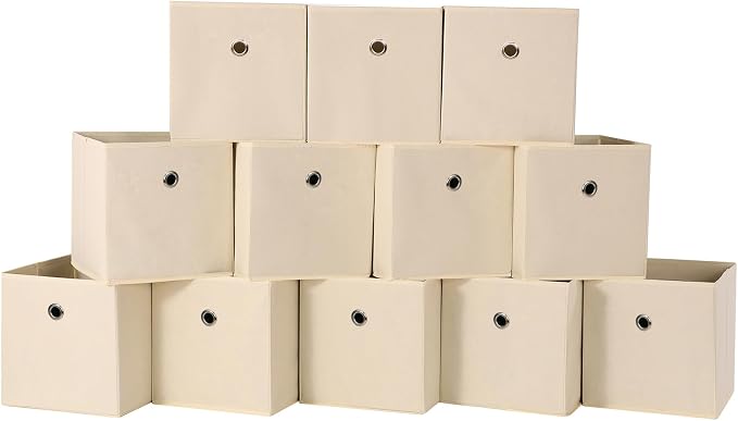 Foldable Storage Cubes Bins ,11 Inch Cloth Storage Cube Fabric Storage Box Cubes Organizer Baskets with Dual Handles for Home Organizer Set of 12 (Creamy-White) by NieEnjoy