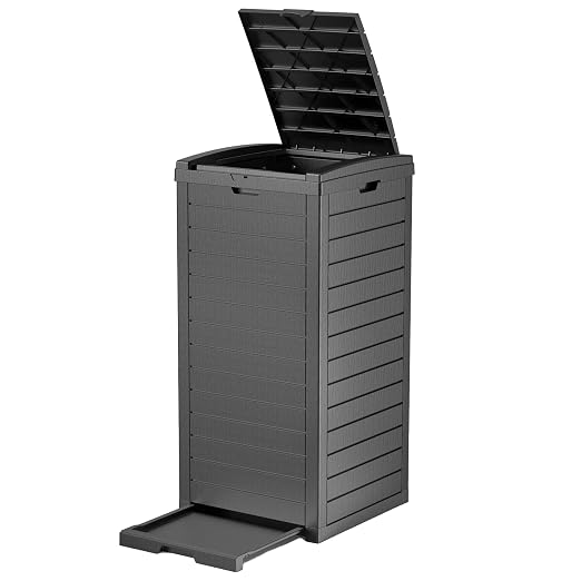 EFU 38 Gallon Outdoor Trash Can with Lid & Drip Tray, Waterproof Garbage Can for Patio Backyard Deck Porch, Heavy Duty Waste Container Bin，Black by Unknown