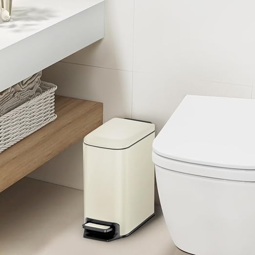 Cesun Small Bathroom Trash Can with Lid Soft Close, Step Pedal, 6 Liter / 1.6 Gallon Stainless Steel Garbage Can with Removable Inner Bucket, Anti-Fingerprint Finish (Creamy White) - Image 2