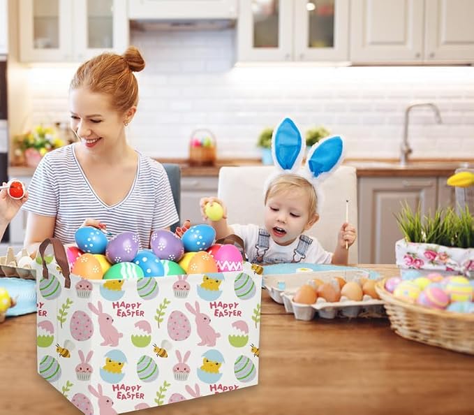 Easter Bunny Kids Gift Basket - Rectangular Toy Storage Basket Organizer Bin Box for Boys & Girls - Cute Easter Egg Room Decor for Home - Image 4