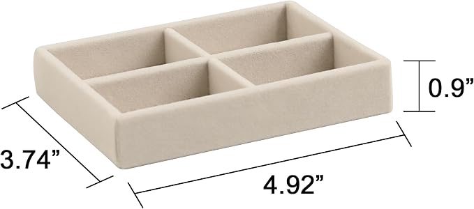 Frebeauty Small Jewelry Tray Set,Stackable Velvet Jewelry Organizer Tray,Mini Jewelry Drawer Organizer,Drawer Inserts,4.92 x 3.74 x 0.9 Inches,4 Grid Earring Organizer for Women(Set 2,Beige) - Image 3
