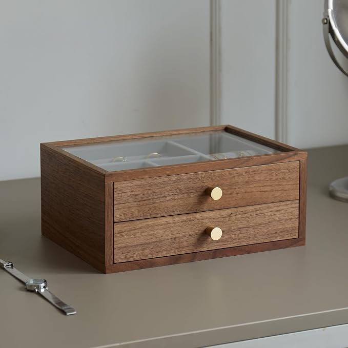 Black Walnut Jewelry Organizers and Storage,2 Layer Wooden Jewelry Boxes for Women,for Necklaces Ring Earring (2 Layer) - Image 7