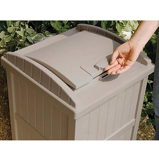 Suncast 6 Pack 15.75" x 16" x 31.6" Trash Hideaway 33 Gallon Resin Outdoor Commercial Garbage Container with Lid for Backyard, Deck, or Patio in Taupe - Image 6