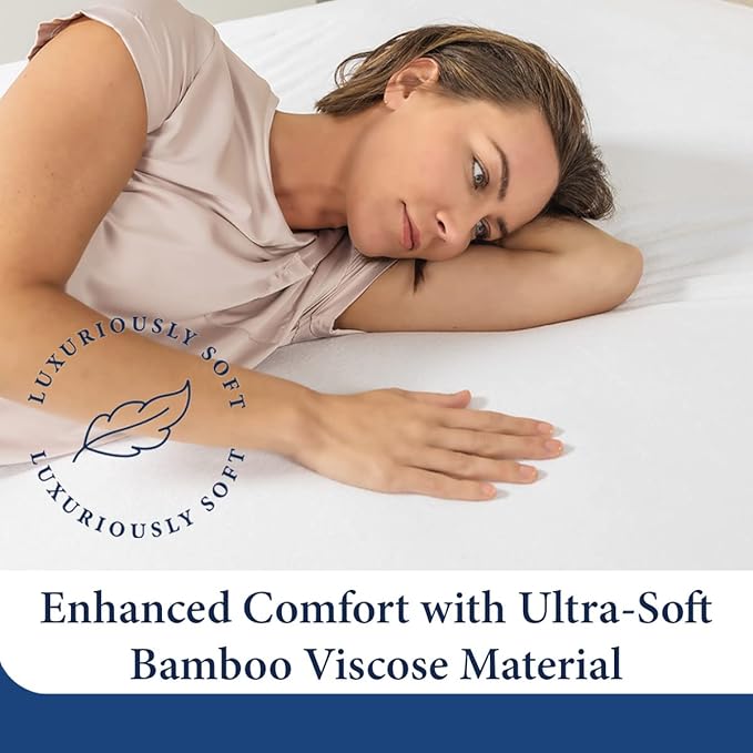 Cosy House Collection Luxury Mattress Protector - Blend of Rayon Derived from Bamboo - College Dorm Room Essentials - Ultra Soft Comfort, Stays Cool & Quiet - Premium Fitted Sheet Style (Twin) White