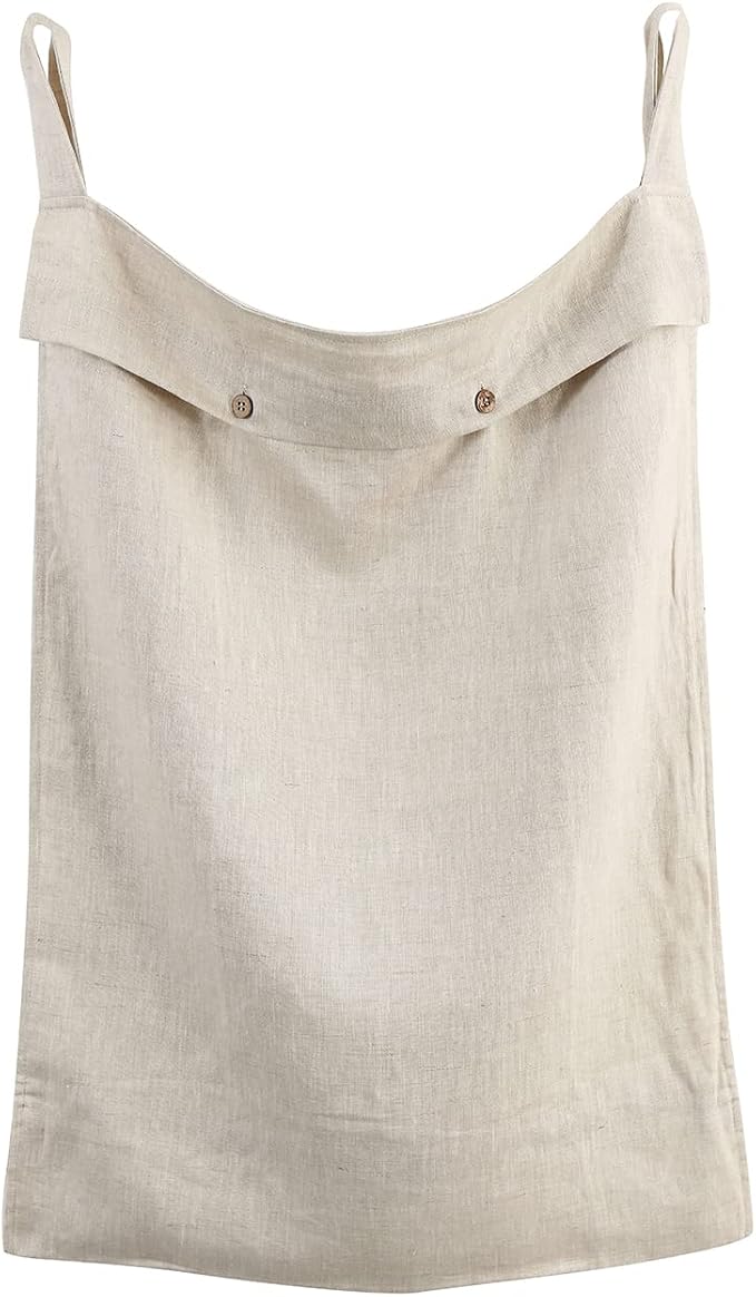 Linen Hanging Laundry Bag, 100% Linen Over The Door Laundry Hamper with Buttons and Zipper, Space Saving Door Hampers for Laundry Dirty Clothes Home Travel, Linen by HSOFTIFY