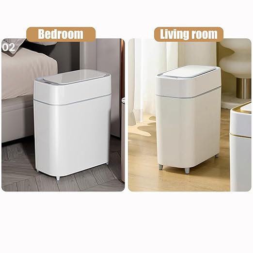 2-Pack - Bathroom Trash Can Automatic Touchless - 2 Gallon Slim Motion Sensor Garbage Can - Waste Basket for Bedroom, Laundry room, Small Spaces - Narrow Automatic Trash Bin - White with Grey Edge - Image 4