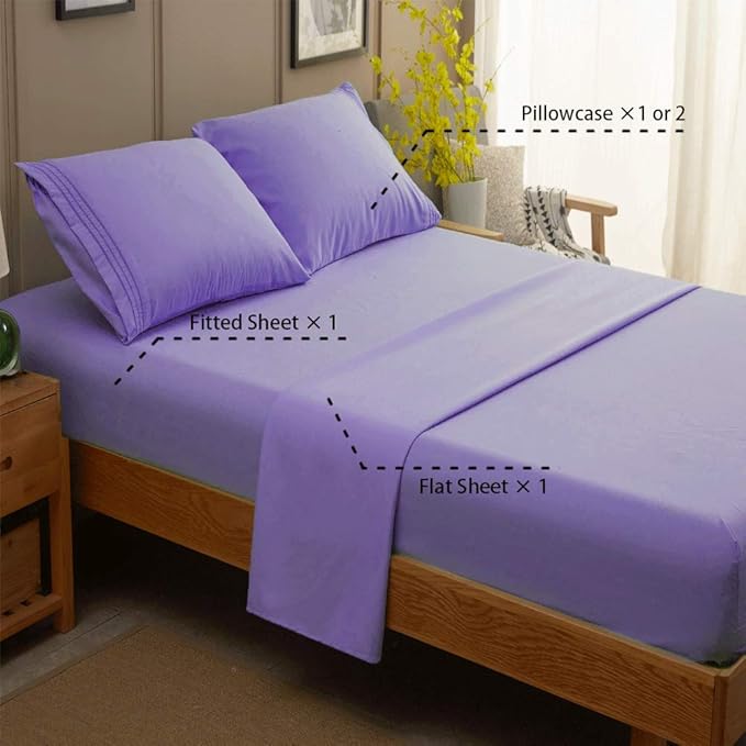 SONORO KATE Bed Sheet Set Super Soft Microfiber 1800 Thread Count Luxury Egyptian Sheets 16-Inch Deep Pocket，Wrinkle and Hypoallergenic-4 Piece (Lavender, Full)