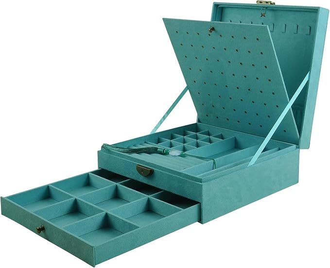 Women Jewelry Box Lockable 3 Layers Large Jewelry Organizer Storage Case for Earrings Necklaces Rings Bracelets,Green Display Jewel Holder (Light Green) by GYJOYERO