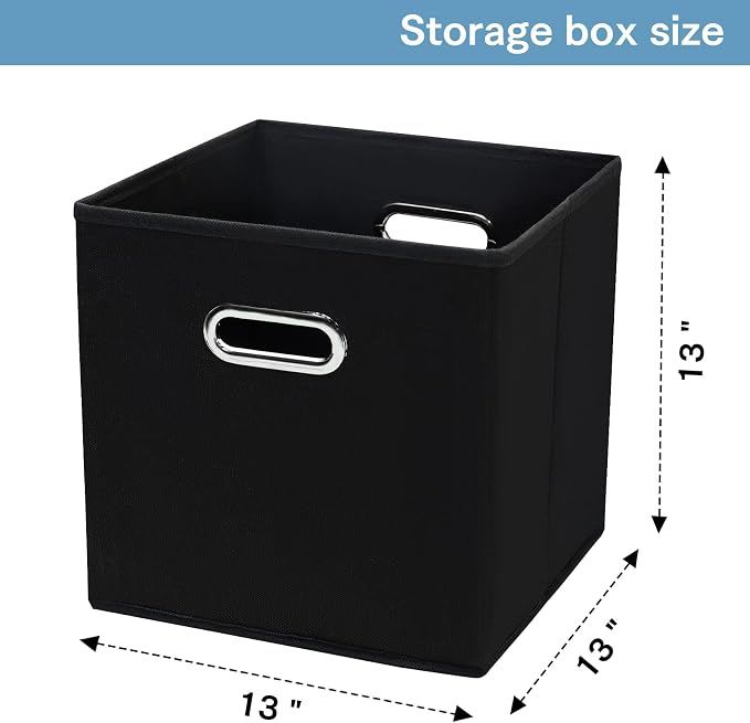 Fabric Cubby Storage Bins,13x13x13 Inches ,Cube Organizer Bin Foldable Storage Boxes with Dual Handles Fabric Organizer Box and collapsible Storage basket,Set of 8,Black - Image 2