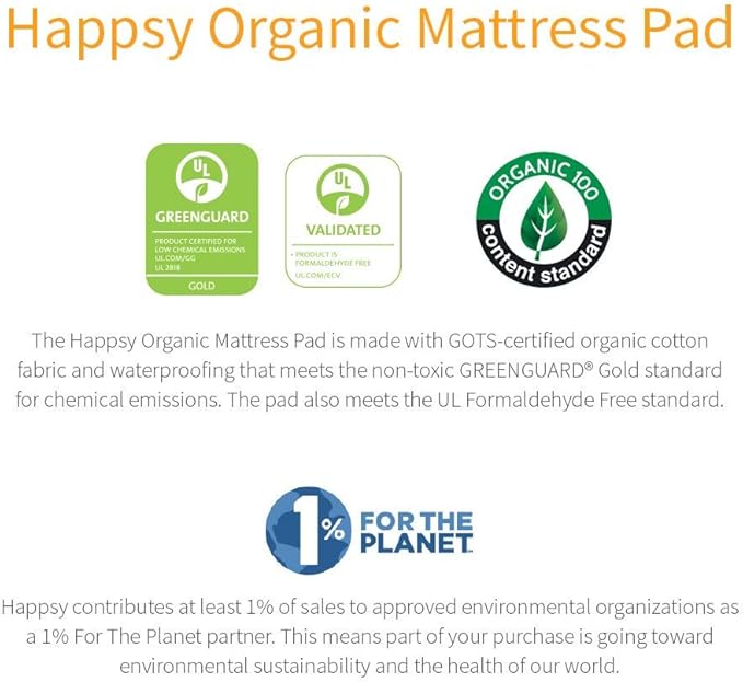 Happsy Organic Waterproof Mattress Protector Pad - Elastic Fitted Mattress Protector - Machine Washable Mattress Topper Breathable Fitted Cover for Full Mattress - 53" x 75"