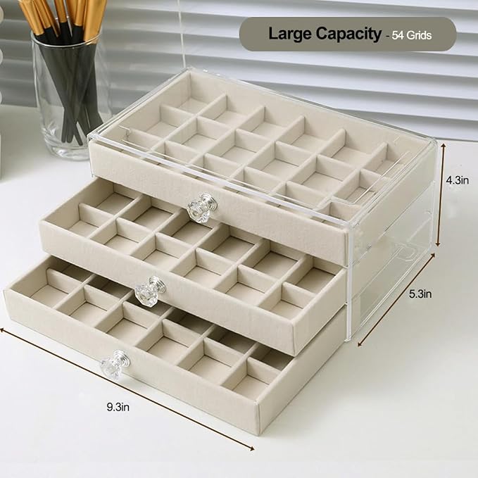 SPAKOWN Earring Box Holder Organizer Case, Clear Velvet Jewelry Storage Tray Organizer for Earring Ring Stud (Black - 3 Drawers) - Image 6