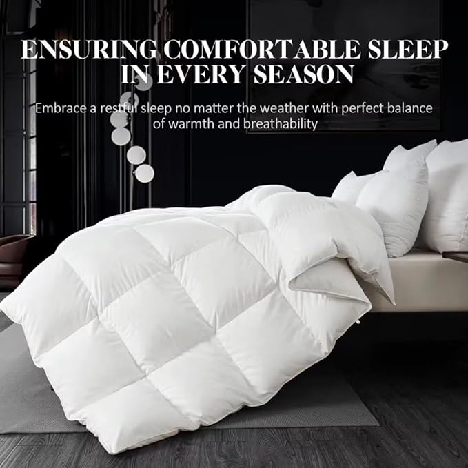 WhatsBedding Feather Down Fiber White Comforter,All Season Luxury Bed Comforter,Ultra Soft 100% Cotton Duvet Insert, Twin Size 68"x90"