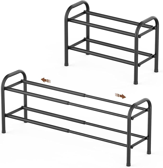 Gonfoam 2-Tier Expandable Shoe Rack,Adjustable Shoe Shelf Storage Organizer Heavy Duty Metal Free Standing Shoe Rack for Entryway Closet Doorway (Black) by Gonfoam