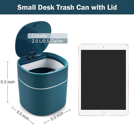 Mini Desk Trash Can with Lid with Trash Bags 180 pcs Press-Top 0.5 Gallon Tiny Countertop Waste Basket Small Table Top Plastic Covered Garbage Bin for Desk Top (Blue) - Image 5