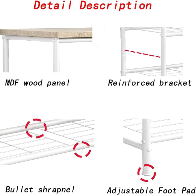 SUOERNUO Shoe Rack Organizer 4 Tier for Closet Entryway Free Standing Metal Storage Shoe Shelf with MDF Top Board (White+Oak, Large 4 Tier) - Image 6