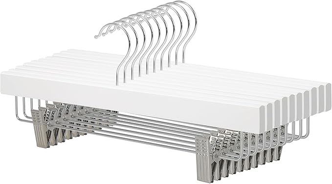 Amazon Basics Durable Wooden Pants and Skirt Hangers with Clips,Closet Organizer,White,(Pack of 60) by AmazonBasics