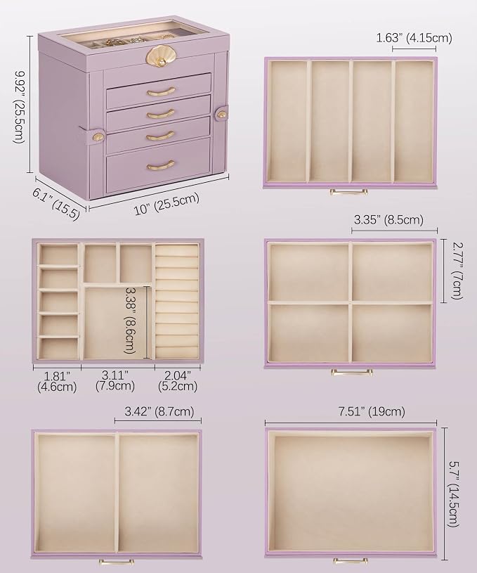 Enthralite Jewelry Box with 4 Drawers : Jewelry Display Organizer for Earrings Necklaces - Gift for Girls Women | Grey Purple - Image 2