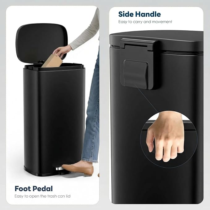 8 Gal Kitchen Trash Can, 30L Recycling or Garbage Bin, Brushed Stainless Steel Waste Basket, Soft&Quiet Close Dustbin, with Step-On Pedal, Removable Inner Bucket, for Home, Office, Living Room - Image 5