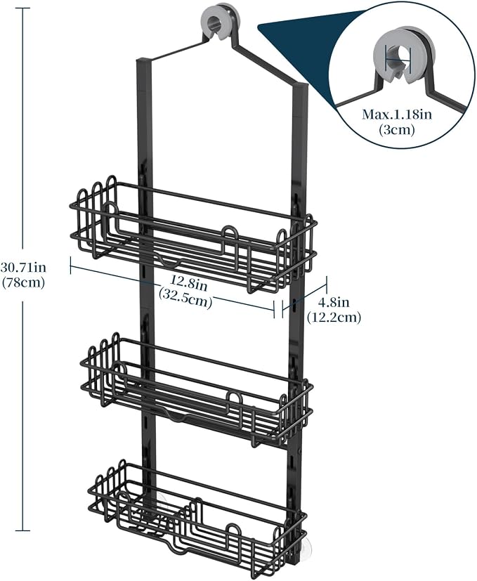 Consumest Shower Caddy Hanging – Rustproof Over Shower Head Hanger with Soap Holder and Hooks, Anti-Slip Shower Shelves for Storage, Bathroom Organizer for Apartment, Dorm, Black - Image 6