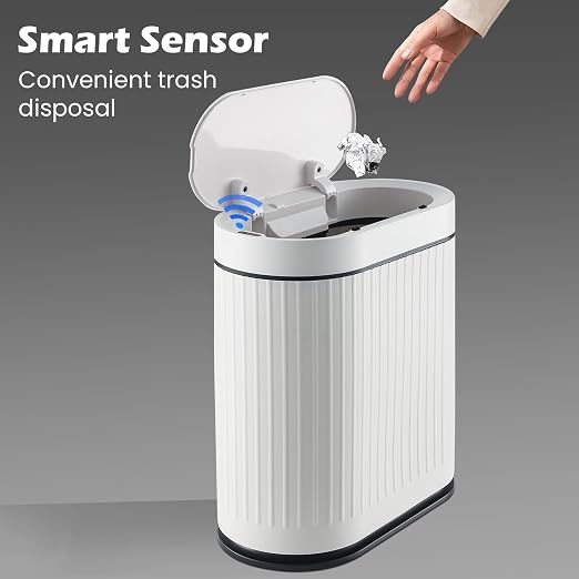 SYNCVIBE Bathroom Sensor Trash Can with Lid Automatic 2 Gallon Smart Garbage Can Bathroom Decor, 7.5 Liter Small Trash Bin, Motion Sensor Waterproof Wastebasket for Office, Bedroom, White Black - Image 4