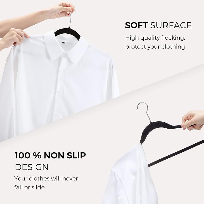House Day Premium Velvet Hangers, Non-Slip Flocked Felt, Sturdy Coat & Suit Hangers for Closet Space Saving (100 Pack, Black) - Image 5