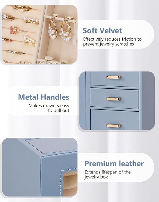 Homde Large Jewelry Box/Organizer/Case with Glass Window, Drawers for Necklaces Earrings Rings Bracelets Watches Gift for Women Girls - Image 5