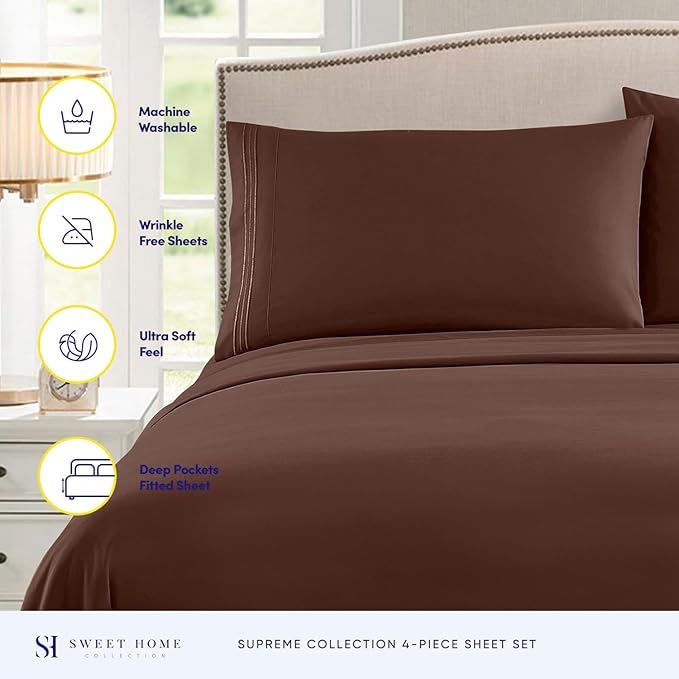 Twin Sheets - Breathable Luxury Sheets with Full Elastic & Secure Corner Straps Built In - 1800 Supreme Collection Extra Soft Deep Pocket Bedding Set, Sheet Set, Twin, Brown
